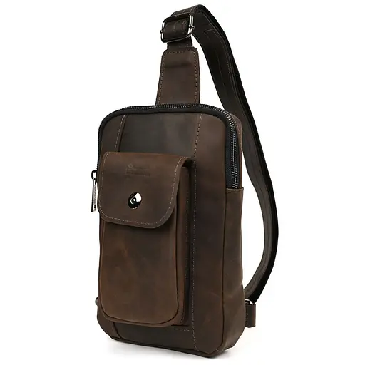 Мужской коричневый слинг из кожи крейзи хорс TARWA 27.5х18х4 см sum0028235 - фото 1