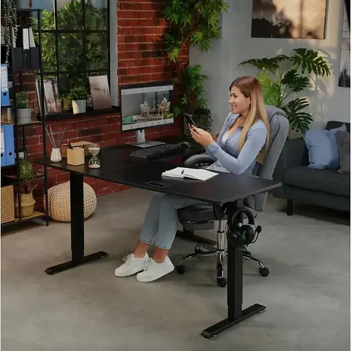 Компьютерный угловой стол Di Volio Montaro с регулируемой высотой черный - фото 2