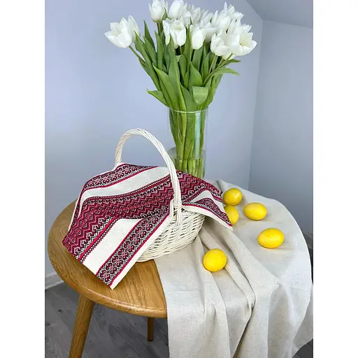 Пасхальное полотенце льняное для корзины Рандеву 45х30 см Красный - фото 3