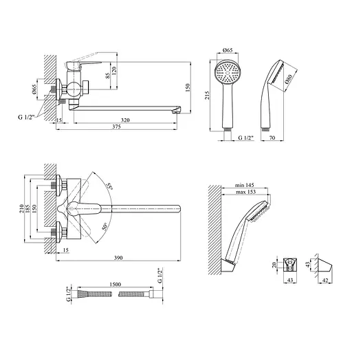 Смеситель для ванны Kroner KRM Elbe - C070 (CV014921) - фото 8