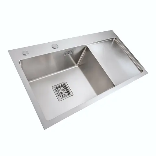 Кухонная мойка Platinum Handmade 780x430x220 L нержавейка (квадратный сифон, 3.0/1.0), Нержавеющая сталь - фото 3
