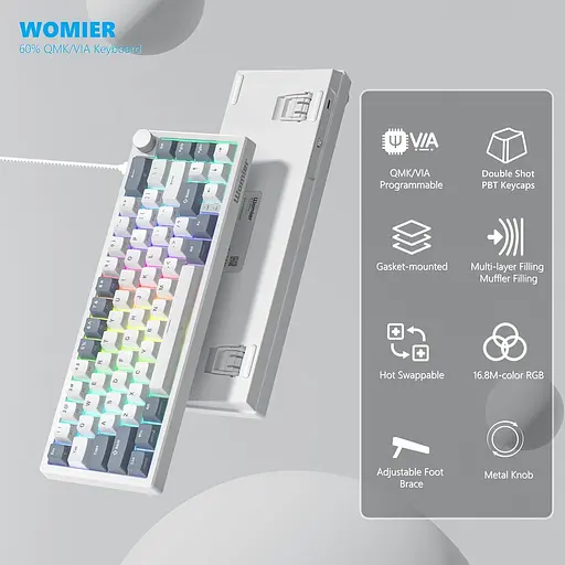Игровая механическая клавиатура Womier VK66 Pro / Проводное подключение / Womier POM Series Switches / Grey - фото 4