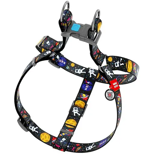 Шлея для собак Waudog Nylon з QR паспортом, малюнок "NASA", пластиковий фастекс - фото 2