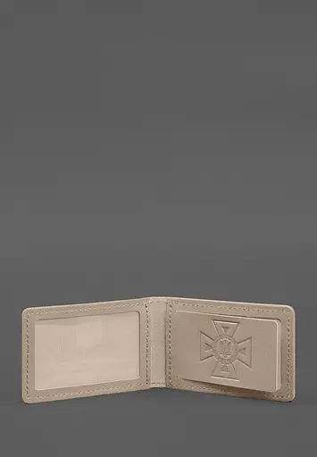 Кожаная обложка на удостоверение ГСЧС с карманом светло-бежевая - фото 3