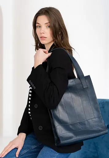 Шкіряна жіноча сумка шоппер Бетсі темно-синій краст - фото 6