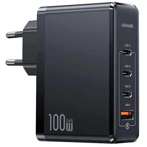 МЗП Usams US-CC163 T50 4 Ports GaN Fast Charger 100W (1USB-A/3C) Black