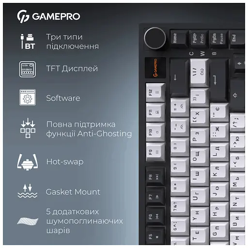 Клавіатура GamePro Asgard Valhalla Pro MK160B-D-Pro Rainy Switch Wireless/Bluetooth/USB UA Black (MK160B-D-Pro) - фото 11