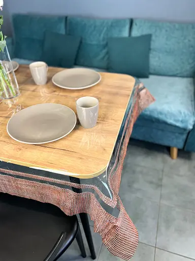 Скатертина силіконова з коричневою стразовою стрічкою подвійною 300х190 см - фото 5