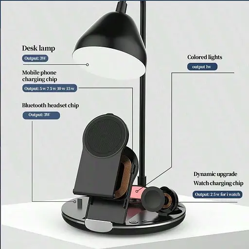 Светодиодная настольная функциональная LED лампа смарт 5 в 1 с беспроводной зарядкой для телефона 15 Вт - фото 4