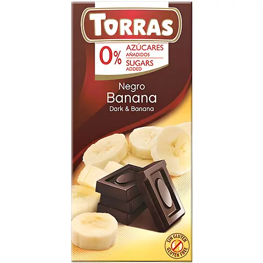 Шоколад чорний Torras з бананом без цукру 75 г