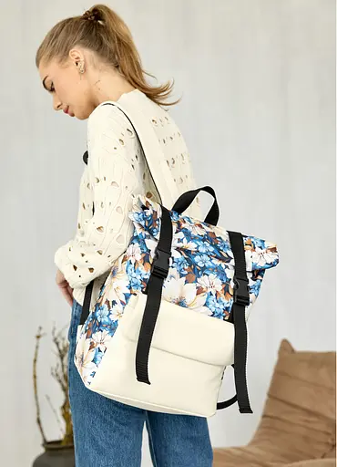 Жіночий рюкзак ролл Sambag RollTop Milton з принтом Blue flowers 41 х 30 х 16 см (24251722) - фото 2