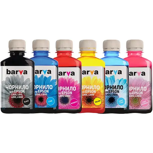 Комплект чорнил Barva Epson L800/L850/L1800, Black/Cyan/Light Cyan/Magenta/Light Magenta/Yellow, 6x180 мл (L800-180-MP)