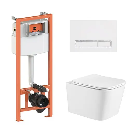 Подвесной унитаз Qtap Crow Ultra Quiet + инсталляция Qtap Nest 4 в 1 (линейная клавиша White), Белый - фото 1