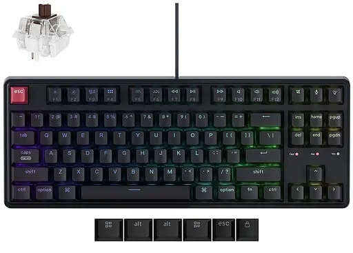 Клавіатура Keychron C3 Pro V2 87Key K pro Brown USB-A QMK Hot-swap 8K EN/UKR RGB Black (C3PX-H3-UA) - фото 1