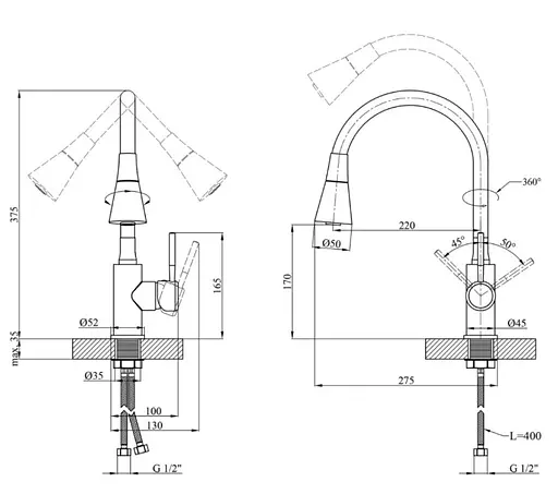 Змішувач для кухні Kroner KRM Kuche - C132GRA (CV033127) - фото 9
