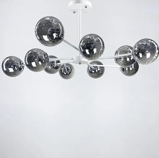 Стельова люстра на 10 графітових плафонів в білому корпусі Ø 90 см | Line F | Арт. 8122/10 E27 WT+CH+GR new - фото 1