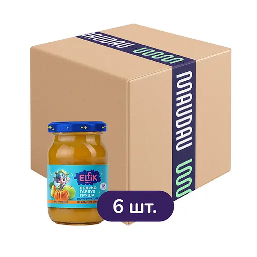 Набір фруктового пюре Elfik Magic Яблуко-гарбуз-груша склобанка 1020 г (6 шт. х 170 г)