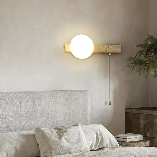 Бра ліве з травертиновим корпусом та білим плафоном 30х18 см Line F Арт. STW002/1 L (лівий) - фото 4