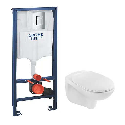 Комплект 4 в 1: Инсталляция Grohe Rapid SL 3 в 1 38772001 + Унитаз безободочный Kroner A534UF Rimless с сиденьем Slim Duroplast / Soft-close / Quick relase (38772A534UF) - фото 1