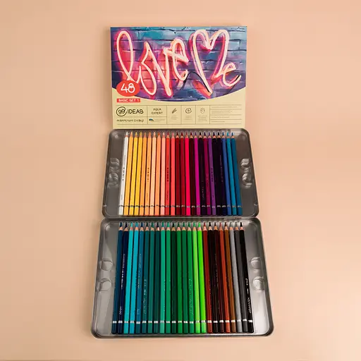 Набор карандашей акварельных 99IDEAS "Aqua Expert" 48 цветов, Basic Set 1, металлическая коробка, 99AE-48BAS1 - фото 4