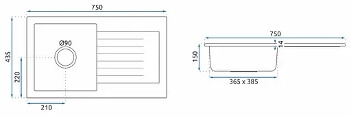 Кухонна мийка гранітна Rea Dag black плямиста ZLE-00112, Чорний - фото 6