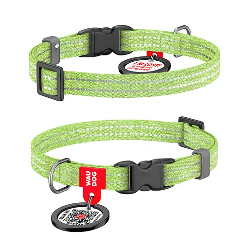 Ошейник для кошек и мелких пород собак Waudog Re-cotton с QR-паспортом восстановлен хлопок светоотражающий пластиковый