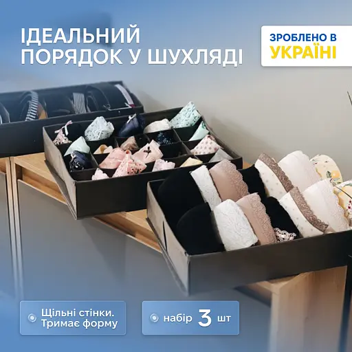Комплект органайзерів ORGANIZE  для нижньої білизни 3 шт (сірий) - фото 1