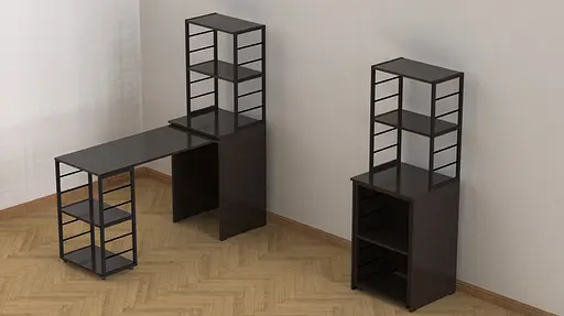 Стол-тумба трансформер Смарт 3/1 с этажеркой Ferrum-decor 1430x1450x500 Черный металл ДСП Венге Магия 16 мм (FRD-106167) - фото 2