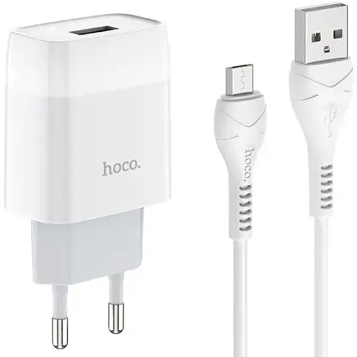 Блок живлення мережевий і кабель MicroUSB Hoco Glorious C72A комплект набір білий - фото 1