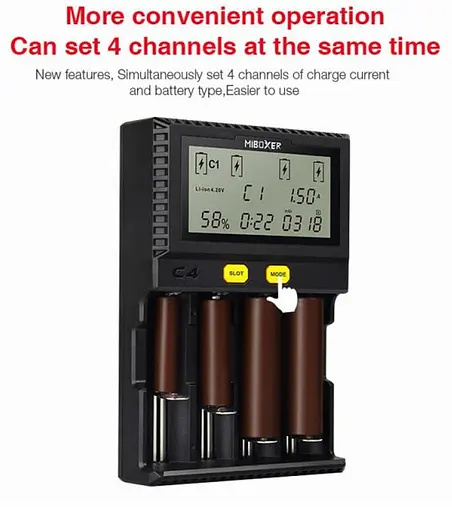 Профессиональное Зарядное устройство Miboxer C4-12 LCD 4 слота для Li-Ion, Ni-Mh и Ni-Cd аккумуляторов - фото 8