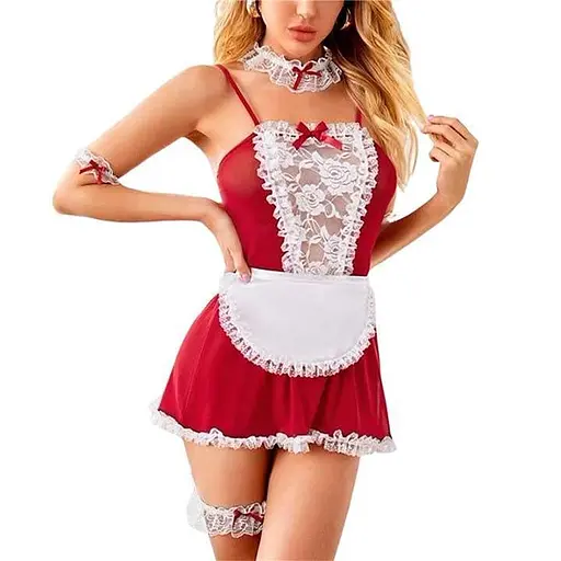 Костюм покоївки-спокусниці для рольових ігор S M червоний - фото 1