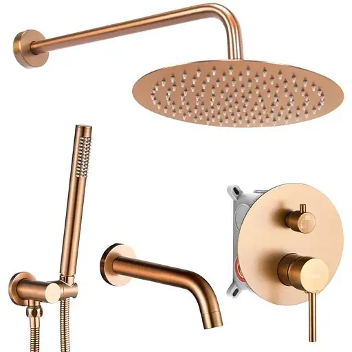 Душова система Rea Lungo brushed copper з виливом + BOX прихованого монтажу REA-P8810, Теплий захід сонця - фото 1