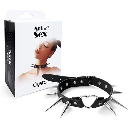 Чокер Art of Sex - Crystal Серце з великими шипами, із натуральної шкіри, колір Чорний - фото 5