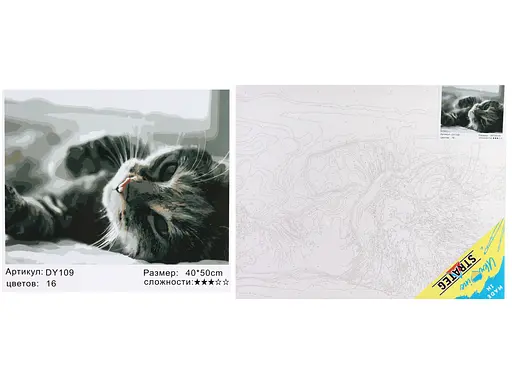 Набор для росписи по номерам Котик в лучах, Strateg, 40x50 см, DY109