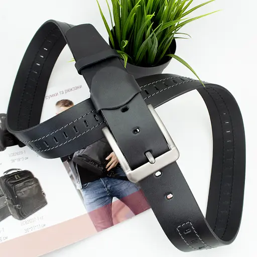 Ремінь чоловічий шкіряний SF-453 (135 см) широкий чорний - фото 2