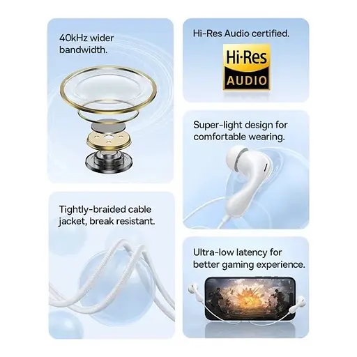 Навушники Baseus Encok HZ20 Wired Earphones Moon White - фото 5