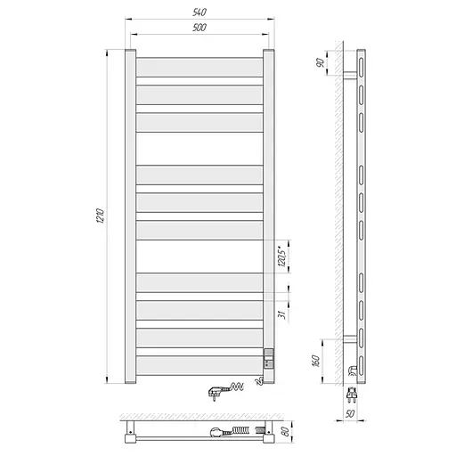 Электрический полотенцесушитель Laris Гефест Премиум ЧК10 500x1200 Э 75201080 - фото 8