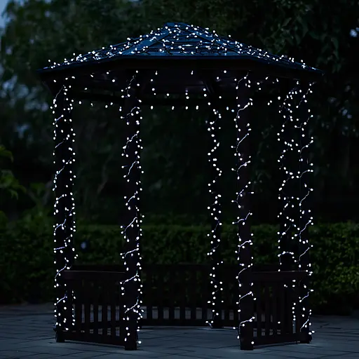 Новорічна гірлянда вулична GarlandoPro 30 м 300 LED із сонячною батареєю 8 режимів роботи чорний провід Білий SB300L30MBW