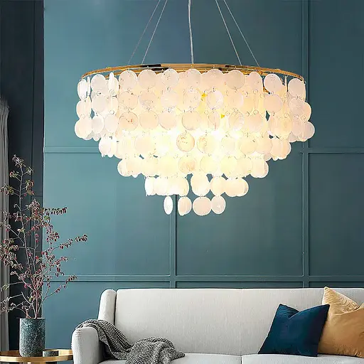 Круглая золотая люстра ATHELIA с перламутровыми пластинами Ø 80 см | Ст. 1537-800 GD | Line F - фото 1