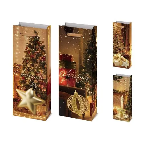 Пакет новорічний паперовий під пляшку Merry Christmas, 12.8x8.4x36 см, 6 шт. в упаковці, R96598