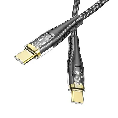 Кабель PD Hoco U121 золотистый standard Transparent Discovery Edition 60W Typе-С to Type-C 1,2 м черный - фото 1
