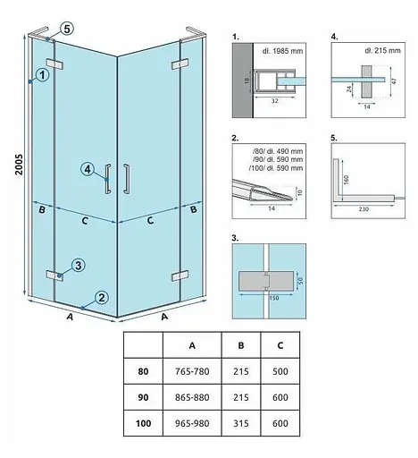 Душевая кабина Rea Hugo 90x90 black двойная REA-K6601, Черный матовый, Универсальная, прозрачная - фото 6