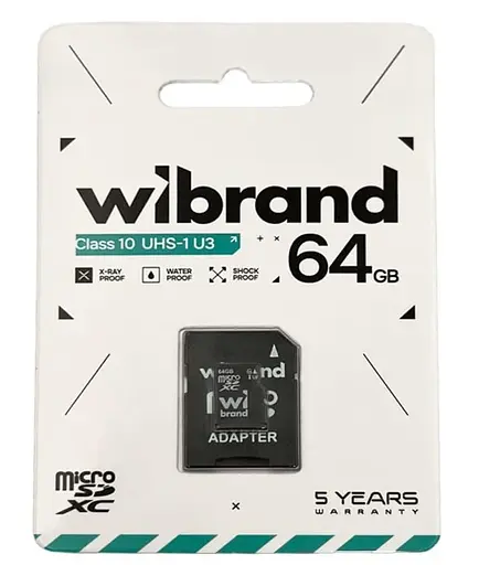 Карта памяти Wibrand microSDXC (UHS-1 U3) 64Gb class 10 (adapter SD) (WICDXU3/64GB-A) - фото 2