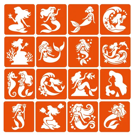 Набор трафаретов для био-тату "Русалки" Fresh Tattoo mermaids-6x6-16, 16 трафаретов - фото 1