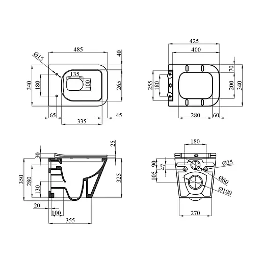 Унитаз подвесной Kroner Eifel WHI493436 RIMLESS безободковый с сиденьем Slim Duroplast / Soft-close / Quick relase (KE493436WHIR), Белый - фото 2