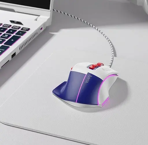 Комп'ютерна миша Hoco GM31 Overlord luminous gaming wired mouse Біло-синя - фото 4