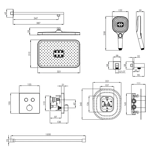Душова система прихованого монтажу із термостатом Imprese Bilovec Click верхній душ 320x210 мм ABS black matt t04800910SAC, Чорний матовий - фото 2