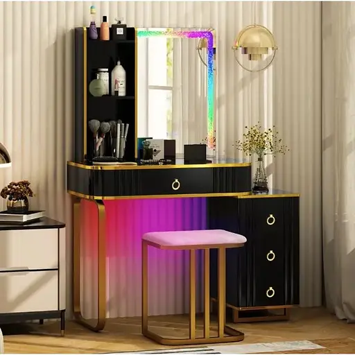 Туалетный столик Costway Vicci с пуфом + зеркало LED черный - фото 2