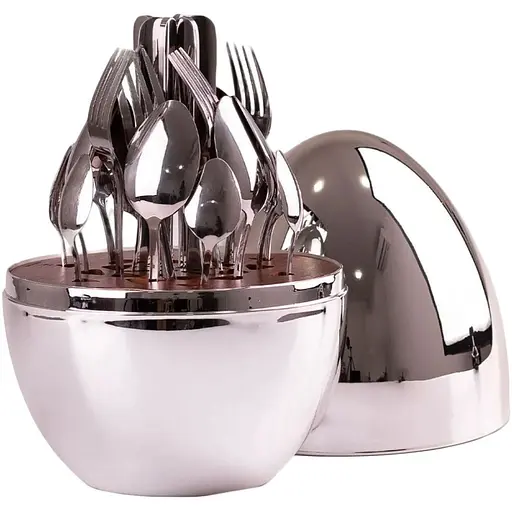 Набор столовых приборов TS Kitchen на 6 персон из нержавеющей стали Серебряный 24 штуки в яйце - фото 1