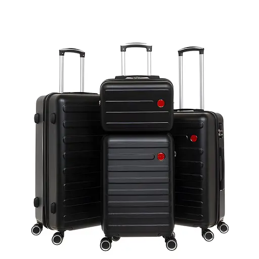 Набор чемоданов 4в1 пластик с кодовым замком и телескопической ручкой черный (603)
